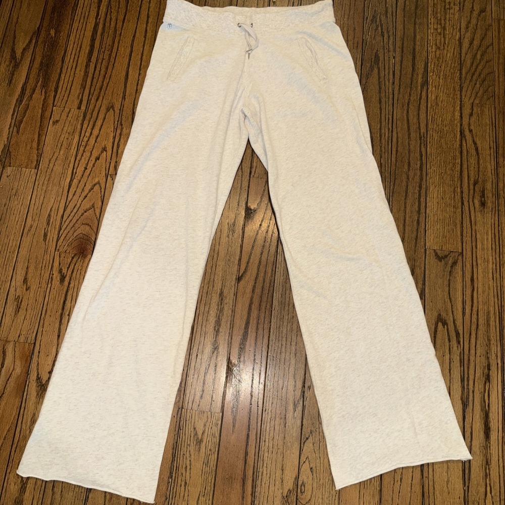 Victorias Secret Women's Ivory Heather Wide Leg Lounge Pants Small Drawstring